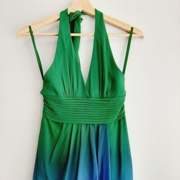 BCBG MaxAzria Silk Ombre Halter Dress Blue Green Sz 0 Flawed - Picture 4 of 15